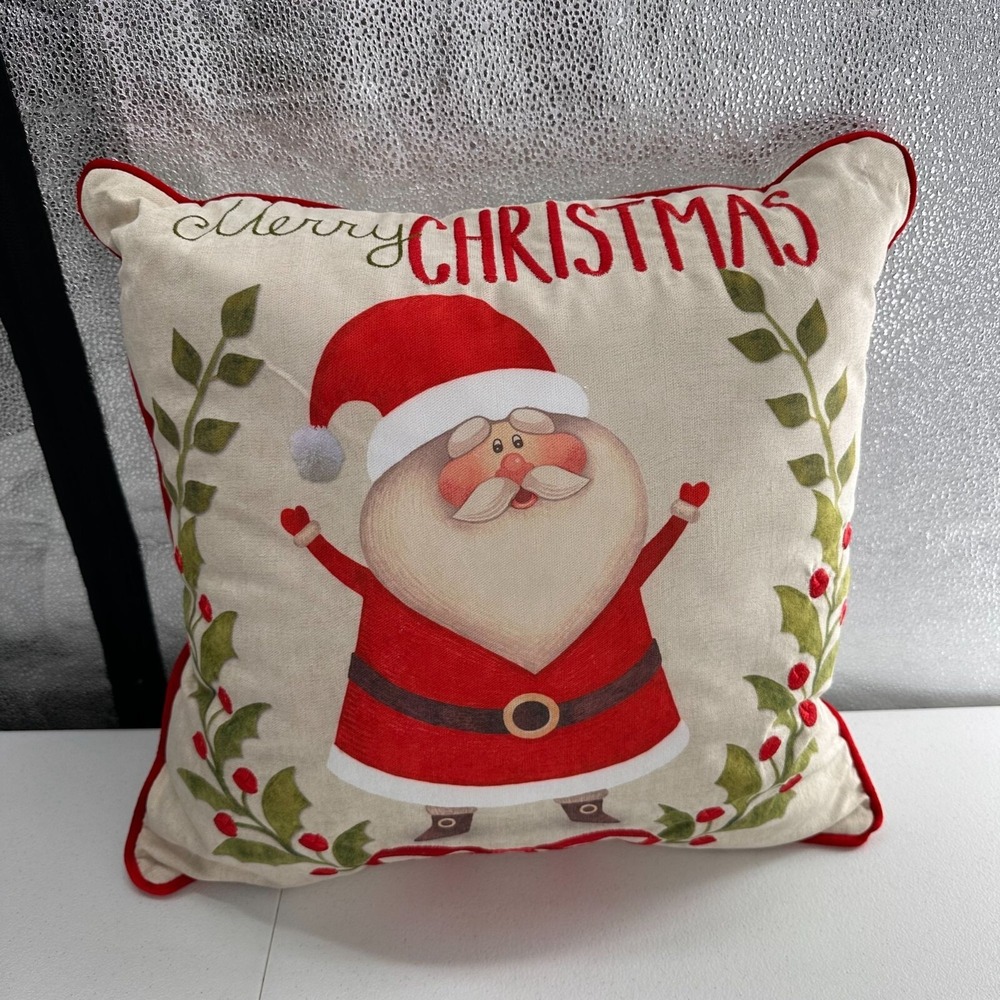 Merry Christmas Santa Claus Throw Pillow 18"x18" Red & Beige  Arden Companies - Picture 10 of 11